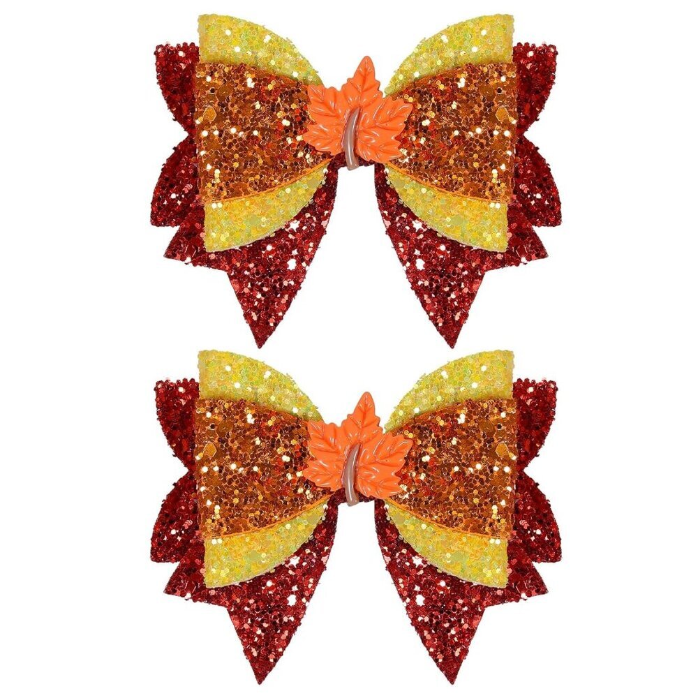 3.5in Glitter Happy Fall Thanksgiving Hair Bows Clip Autumn Maple Leaf Alligator